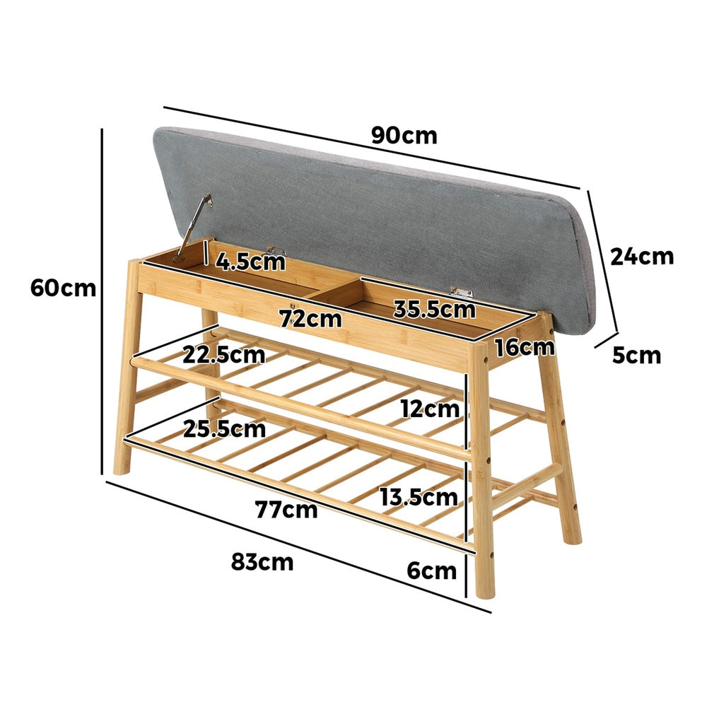 Oikiture Shoe Storage Bench Bamboo 90cm-Shoe Bench-PEROZ Accessories