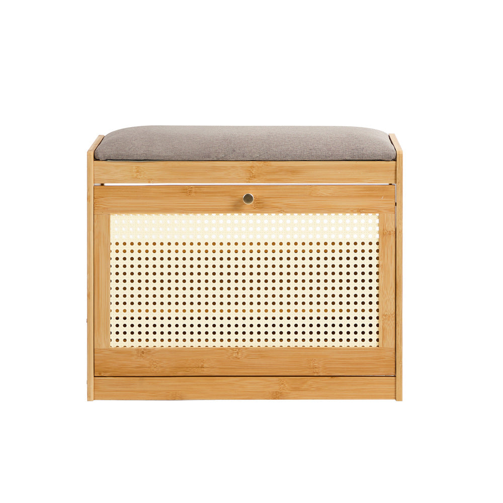 Oikiture Shoe Storage Bench Bamboo Organiser Shelf with Seat 50cm-Shoe Bench-PEROZ Accessories