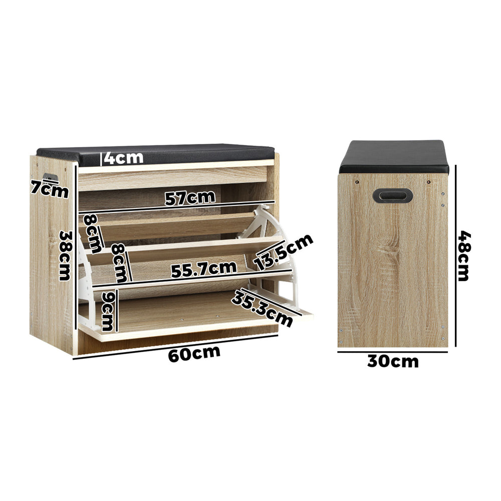 Oikiture Shoe Cabinet Bench Shoes Storage Shelves Shelf Organiser Cupboard Wooden 0.6M 15 Pairs-Shoe Storage Cabinets-PEROZ Accessories