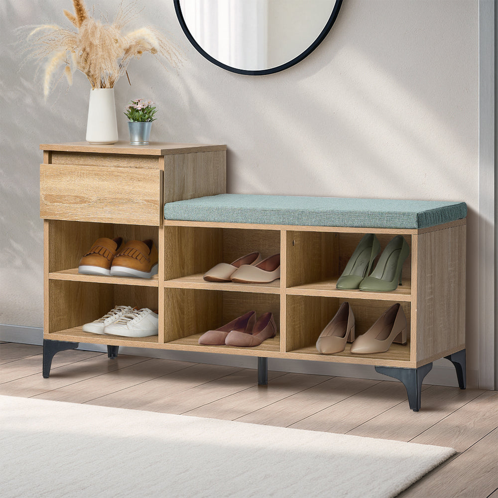 Oikiture Shoe Cabinet Bench Storage Drawer 6 Shelves Polyester Seat-Shoe Storage Cabinet-PEROZ Accessories