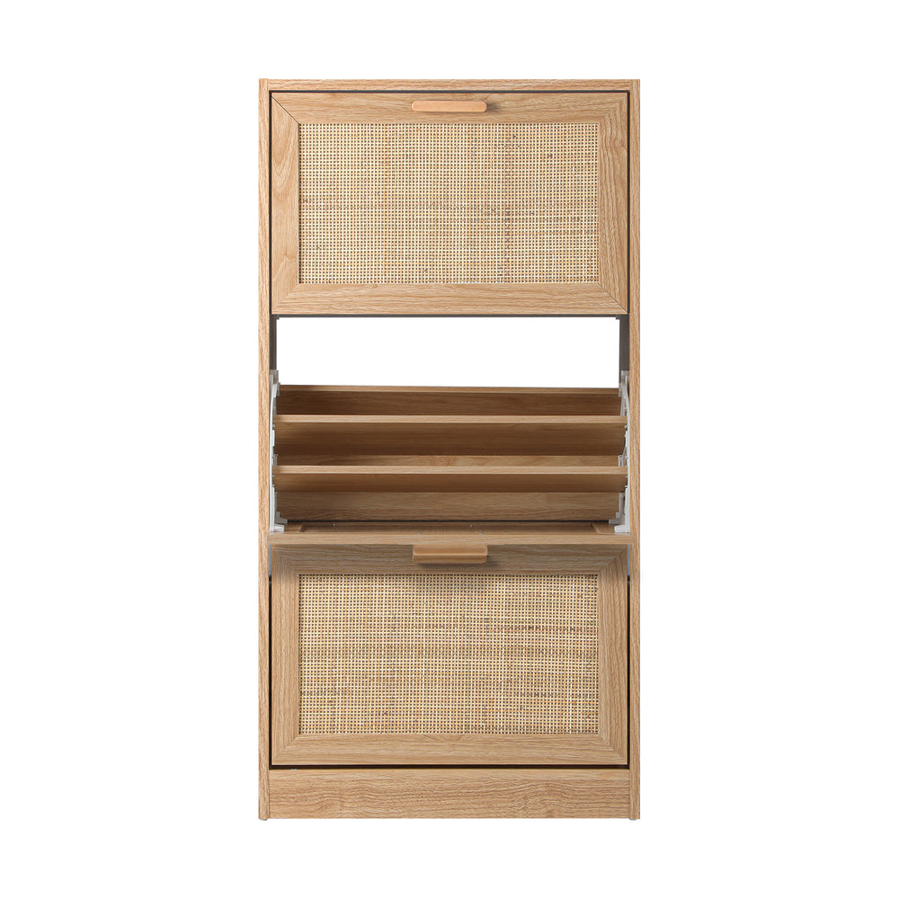 Oikiture Shoe Cabinet Storage 3 Doors Shoes Rack Organiser Rattan Shelf 45 Pairs-Shoe Storage Cabinets-PEROZ Accessories