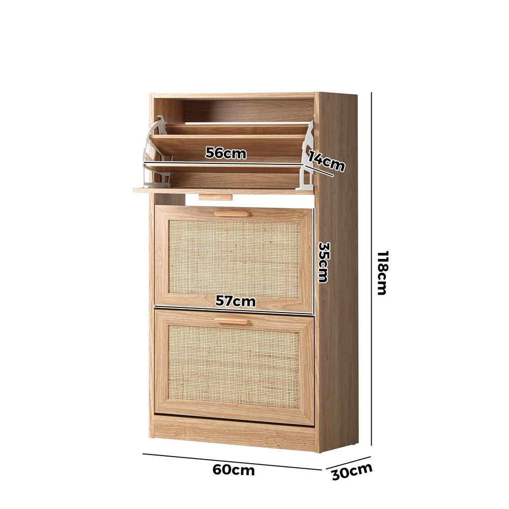 Oikiture Shoe Cabinet Storage 3 Doors Shoes Rack Organiser Rattan Shelf 45 Pairs-Shoe Storage Cabinets-PEROZ Accessories