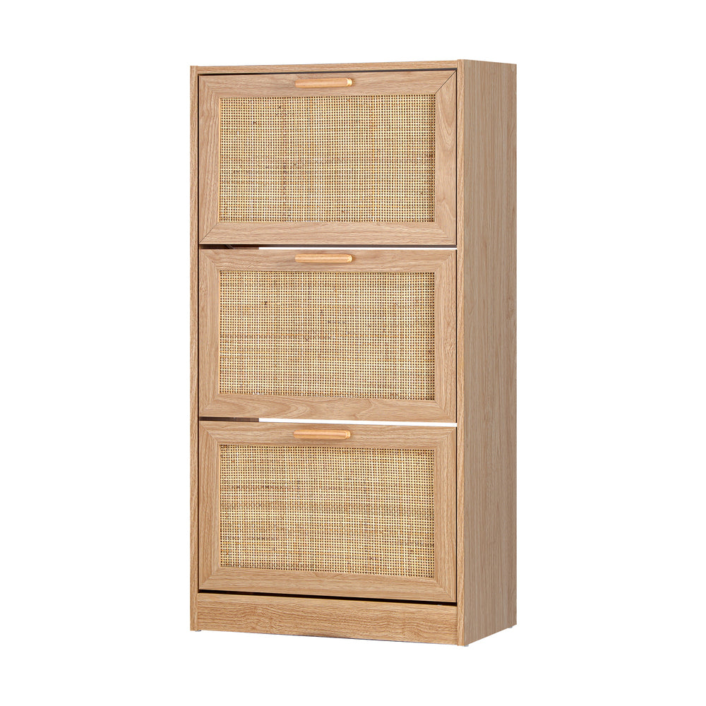 Oikiture Shoe Cabinet Storage 3 Doors Shoes Rack Organiser Rattan Shelf 45 Pairs-Shoe Storage Cabinets-PEROZ Accessories