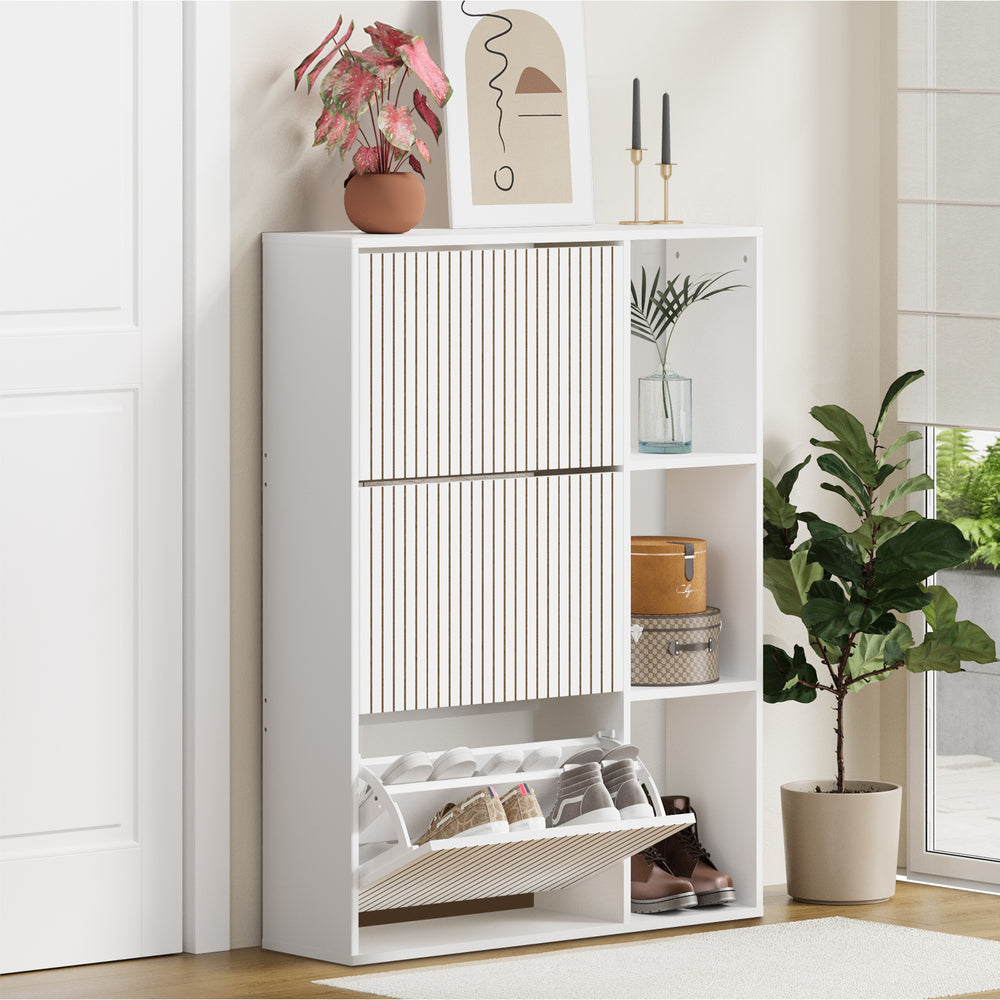 Oikiture Shoe Rack Storage Cabinet with Display Shelves White-Shoe Storage Cabinet-PEROZ Accessories