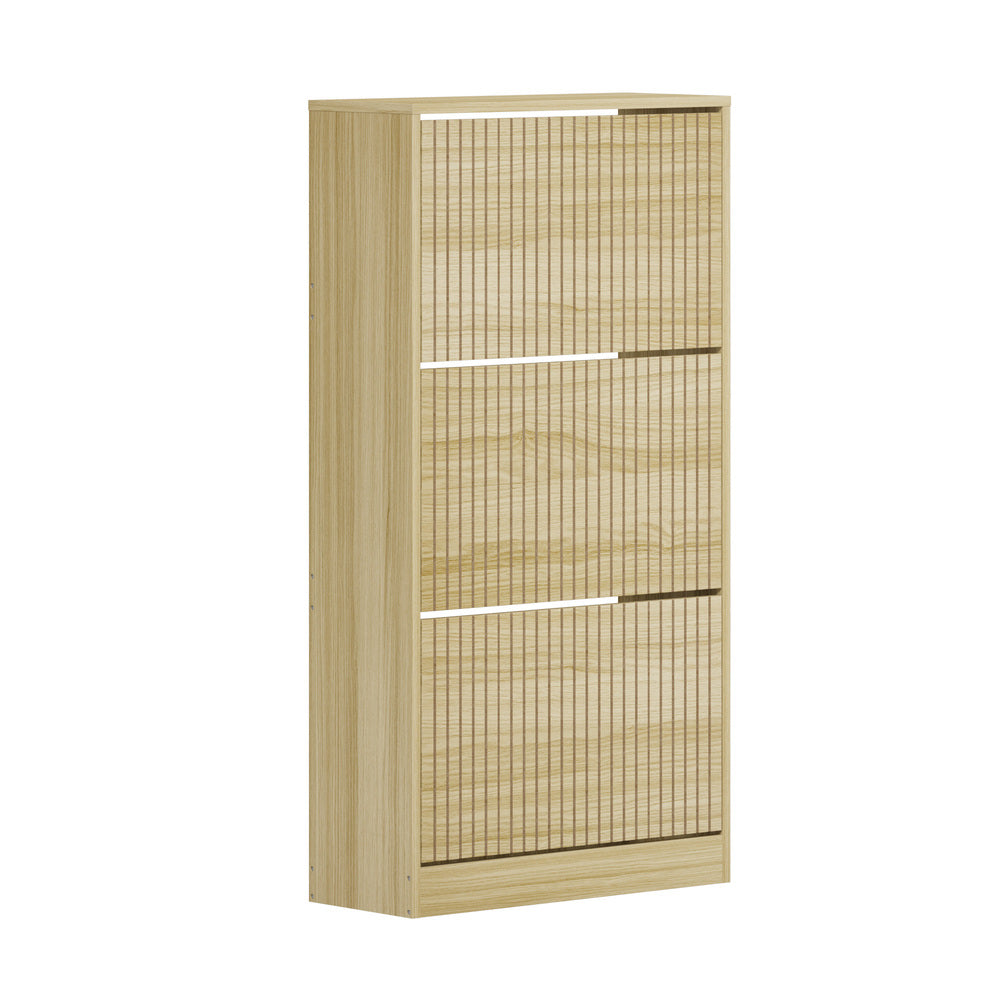 Oikiture Shoe Rack Storage Cabinet 3 Compartments Natural-Shoe Storage Cabinet-PEROZ Accessories