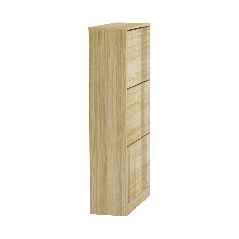 Oikiture Shoe Rack Storage Cabinet 3 Compartments Natural-Shoe Storage Cabinet-PEROZ Accessories