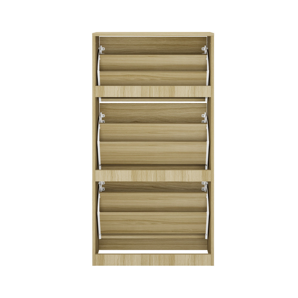 Oikiture Shoe Rack Storage Cabinet 3 Compartments Natural-Shoe Storage Cabinet-PEROZ Accessories