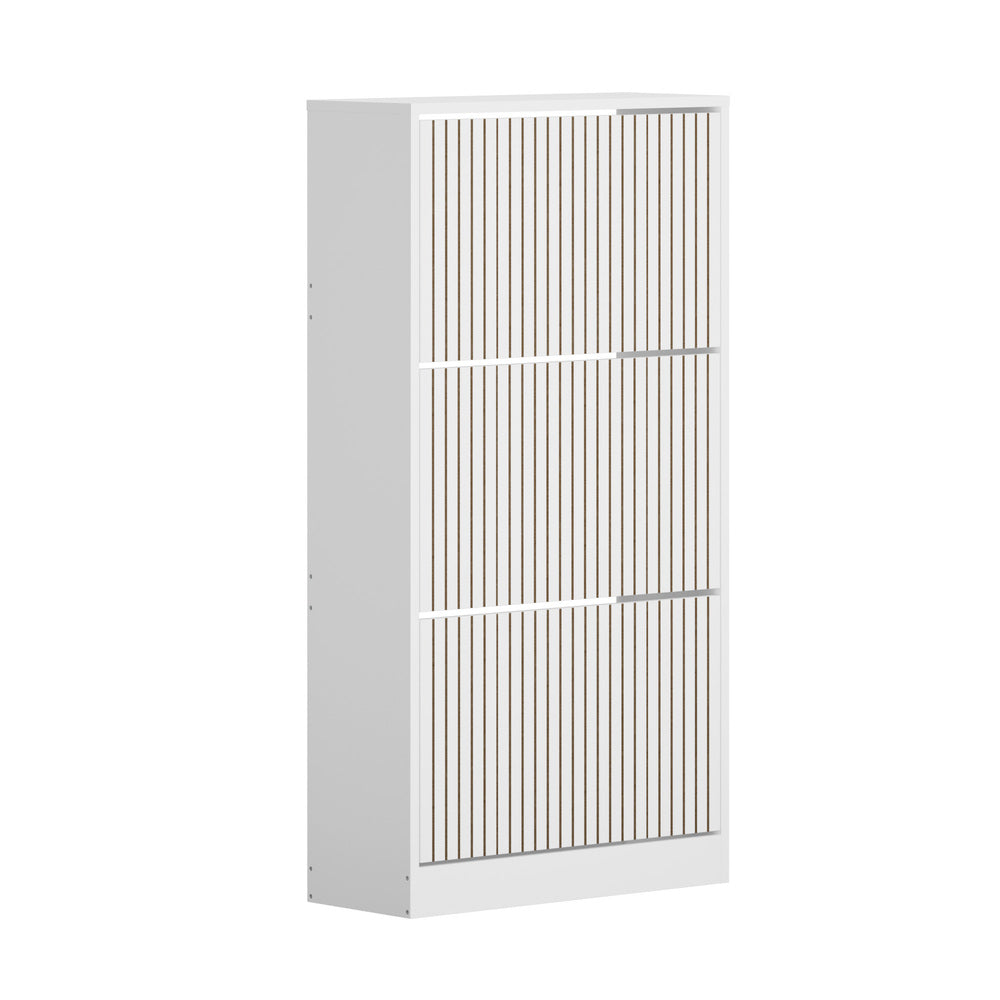 Oikiture Shoe Rack Storage Cabinet 3 Compartments White-Shoe Storage Cabinet-PEROZ Accessories