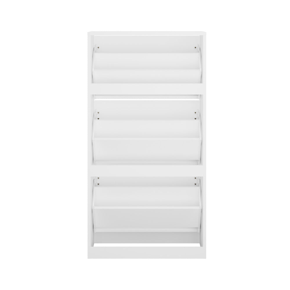 Oikiture Shoe Rack Storage Cabinet 3 Compartments White-Shoe Storage Cabinet-PEROZ Accessories