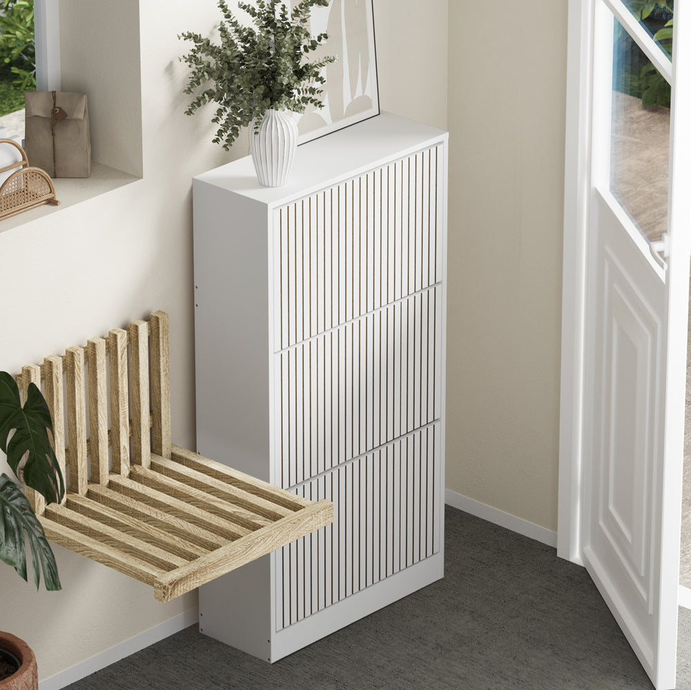 Oikiture Shoe Rack Storage Cabinet 3 Compartments White-Shoe Storage Cabinet-PEROZ Accessories