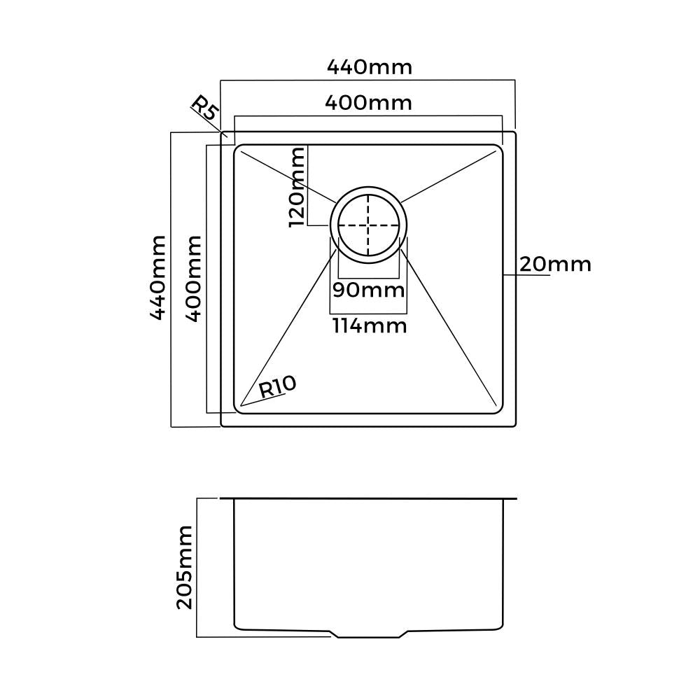 Welba Kitchen Sink Basin Stainless Steel Bathroom Laundry Single Bowl 440X440MM-Kitchen Sinks-PEROZ Accessories