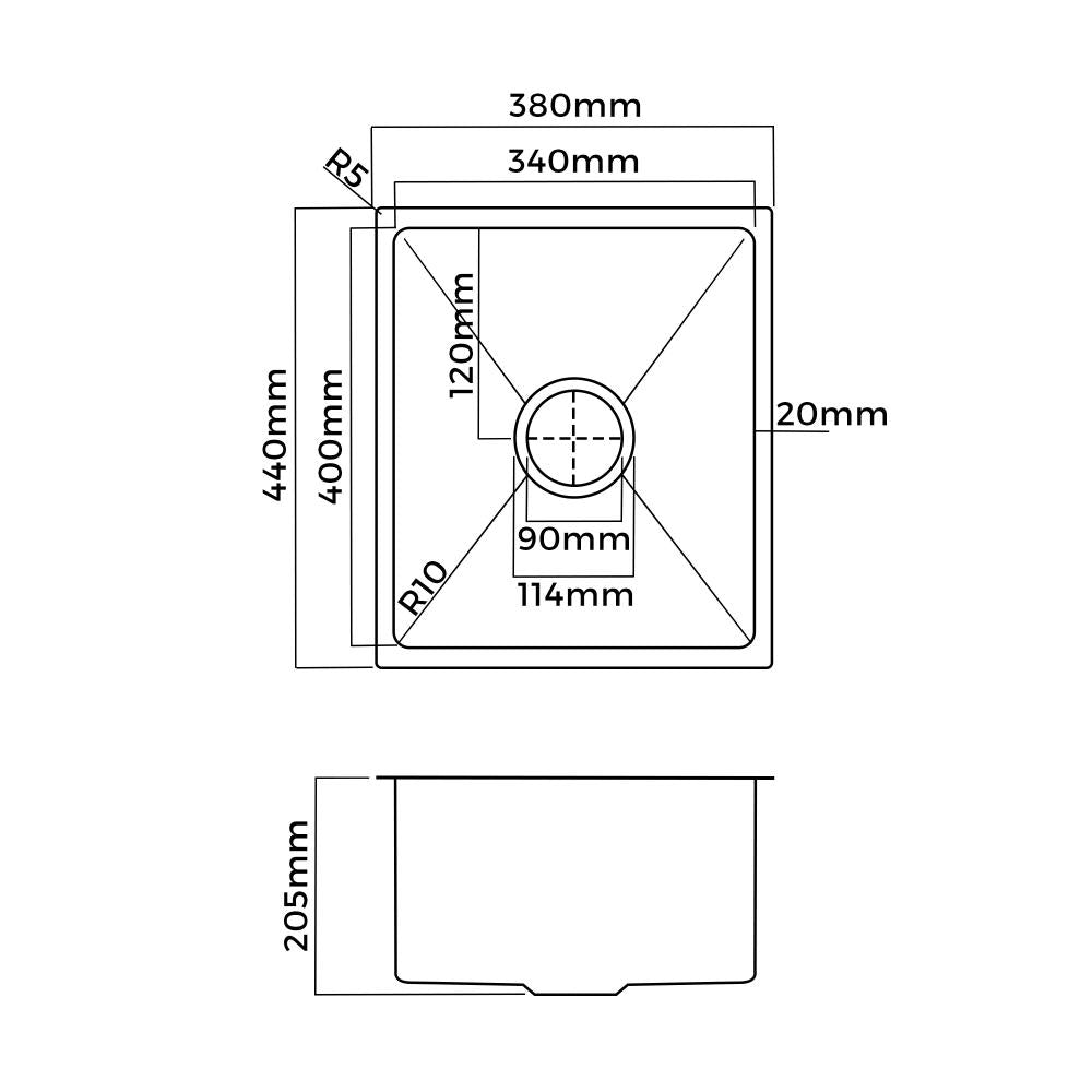 Welba Kitchen Sink Basin Stainless Steel Bathroom Laundry Single Nano 44X38CM-Stainless Steel Sink-PEROZ Accessories