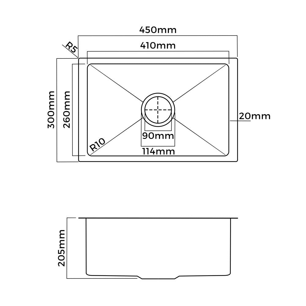 Welba Kitchen Sink Stainless Steel Bathroom Laundry Basin Single Silver 45X30CM-Stainless Steel Sink-PEROZ Accessories