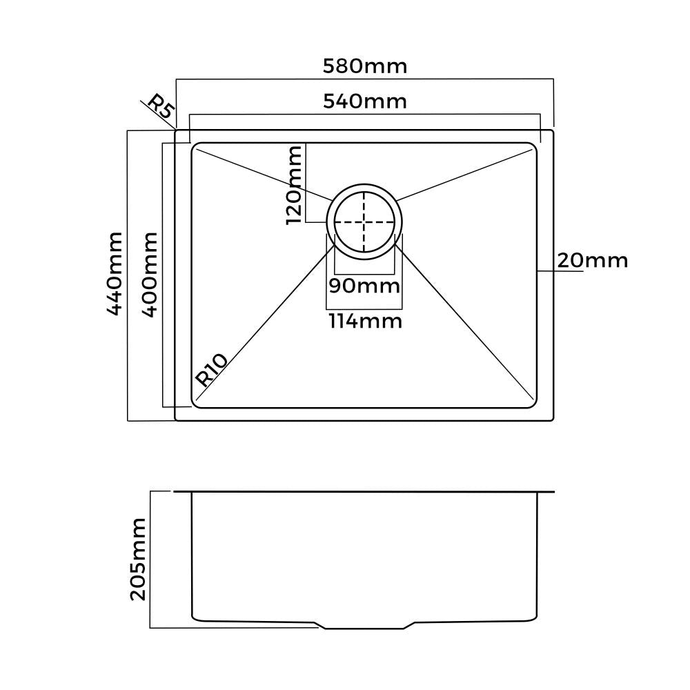 Welba Kitchen Sink Sink Stainless Steel Single Bowl 580x440x205mm-Stainless Steel Sink-PEROZ Accessories