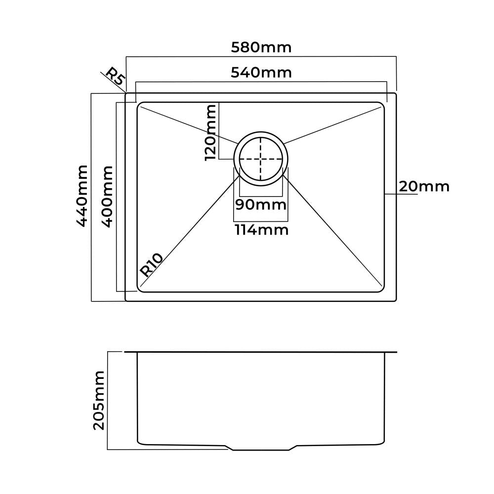 Welba Kitchen Sink Stainless Steel Bathroom Laundry Basin Single Silver 58X44CM-Stainless Steel Sink-PEROZ Accessories