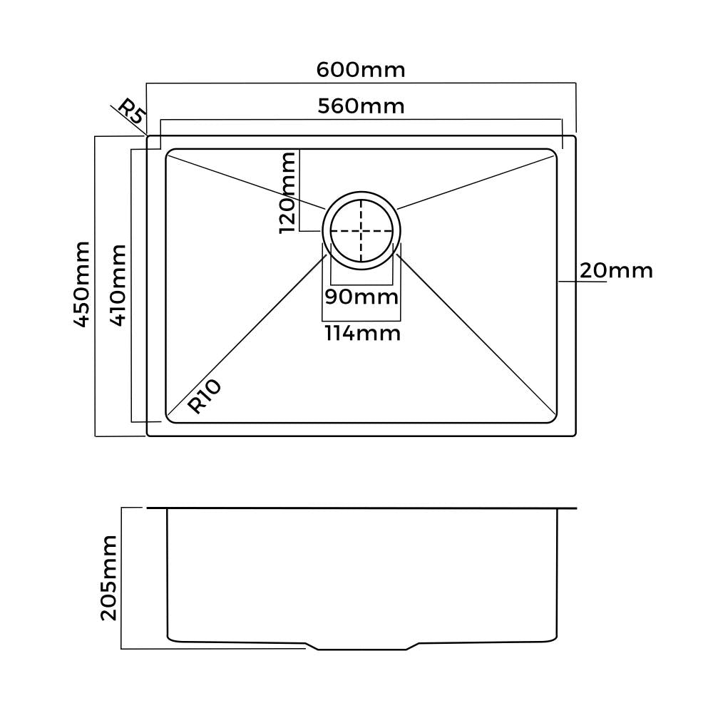 Welba Kitchen Sink Stainless Steel Bathroom Laundry Basin Single Silver 60X45CM-Stainless Steel Sink-PEROZ Accessories