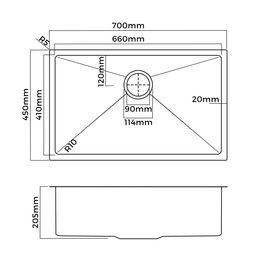 Welba Kitchen Sink Stainless Steel Bathroom Laundry Basin Single Silver 70X45CM-Stainless Steel Sink-PEROZ Accessories