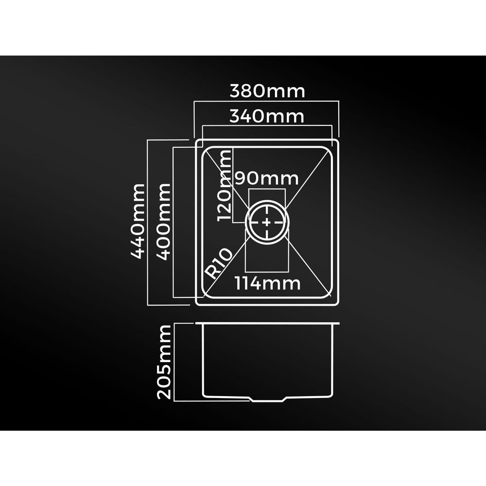 Welba Kitchen Sink 38X44CM Stainless Steel Single Bowl Basin With Waste Silver-Stainless Steel Sink-PEROZ Accessories