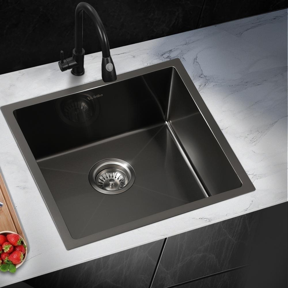 Welba 44X44CM Stainless Steel Sink Single Bowl with Waste Black-Stainless Steel Sink-PEROZ Accessories