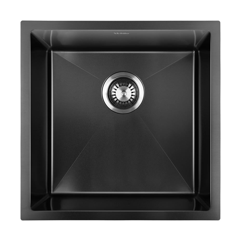 Welba 44X44CM Stainless Steel Sink Single Bowl with Waste Black-Stainless Steel Sink-PEROZ Accessories