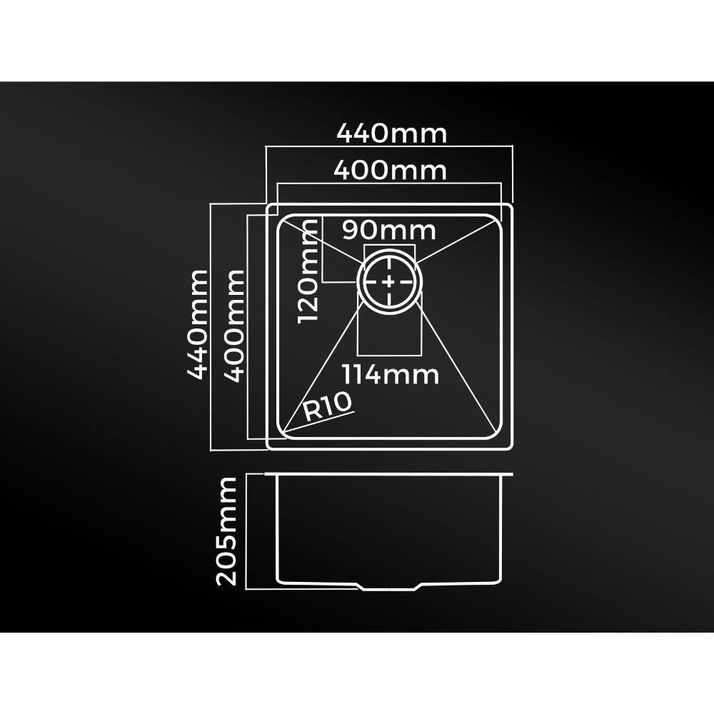 Welba 44X44CM Stainless Steel Sink Single Bowl with Waste Black-Stainless Steel Sink-PEROZ Accessories