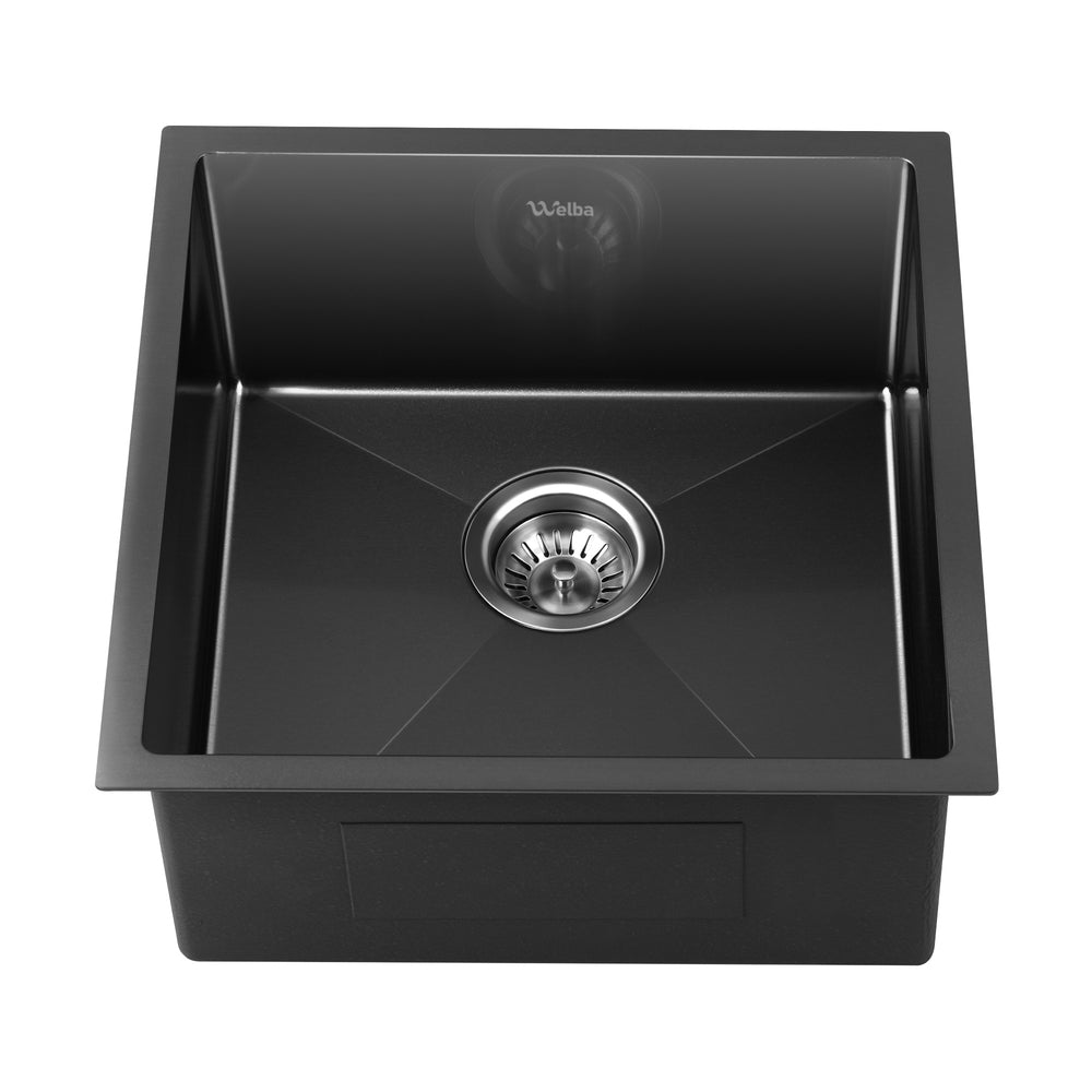 Welba 44X44CM Stainless Steel Sink Single Bowl with Waste Black-Stainless Steel Sink-PEROZ Accessories