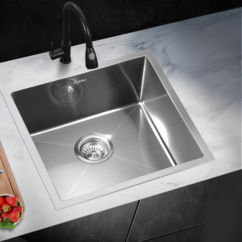 Welba Kitchen Sink 44X44CM Stainless Steel Single Bowl Basin With Waste Silver-Stainless Steel Sink-PEROZ Accessories