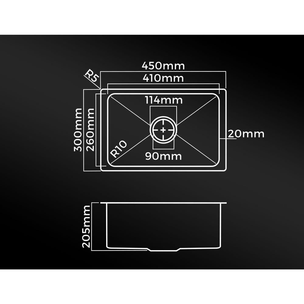 Welba 45X30CM Stainless Steel Sink Single Bowl with Waste Silver-Stainless Steel Sink-PEROZ Accessories