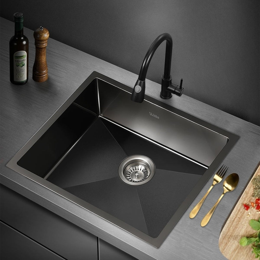 Welba 58X44CM Stainless Steel Sink Single Bowl with Waste Black-Stainless Steel Sink-PEROZ Accessories