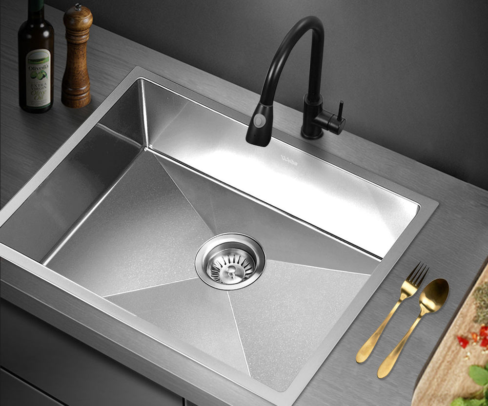 Welba 60X45CM Stainless Steel Sink Single Bowl with Waste Silver-Stainless Steel Sink-PEROZ Accessories