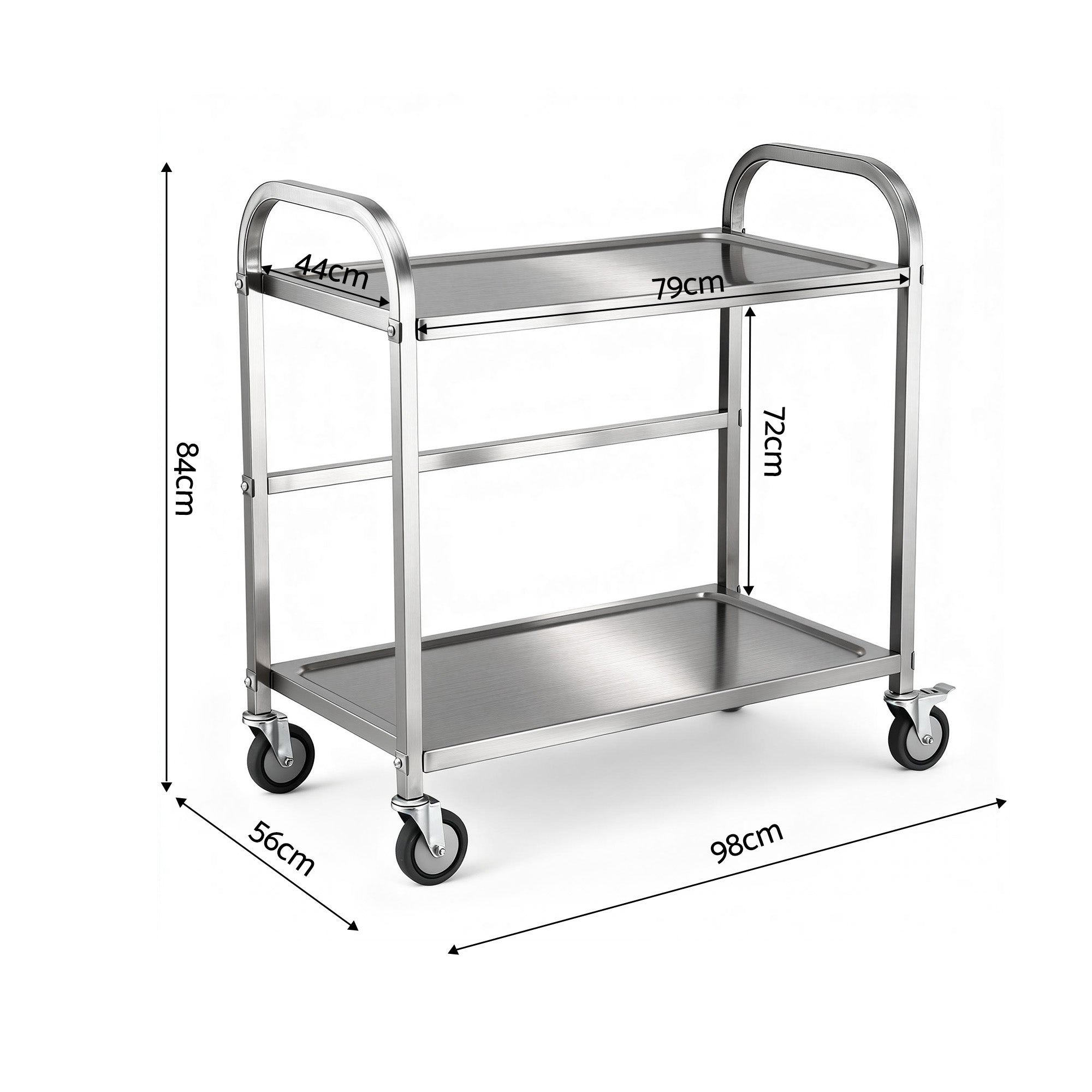 Cefito 2-Tier Stainless Steel Kitchen Trolley with Wheels 84x56x98cm-Furniture > Dining > Kitchen Sinks-PEROZ Accessories