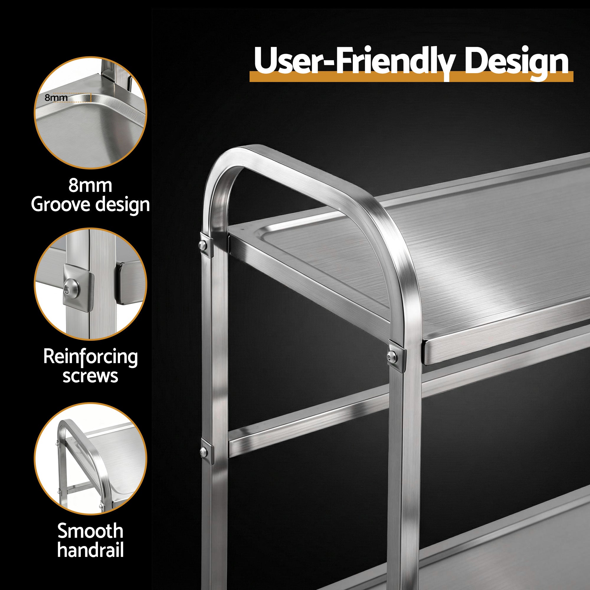 Cefito 2-Tier Stainless Steel Kitchen Trolley with Wheels 84x56x98cm-Furniture > Dining > Kitchen Sinks-PEROZ Accessories