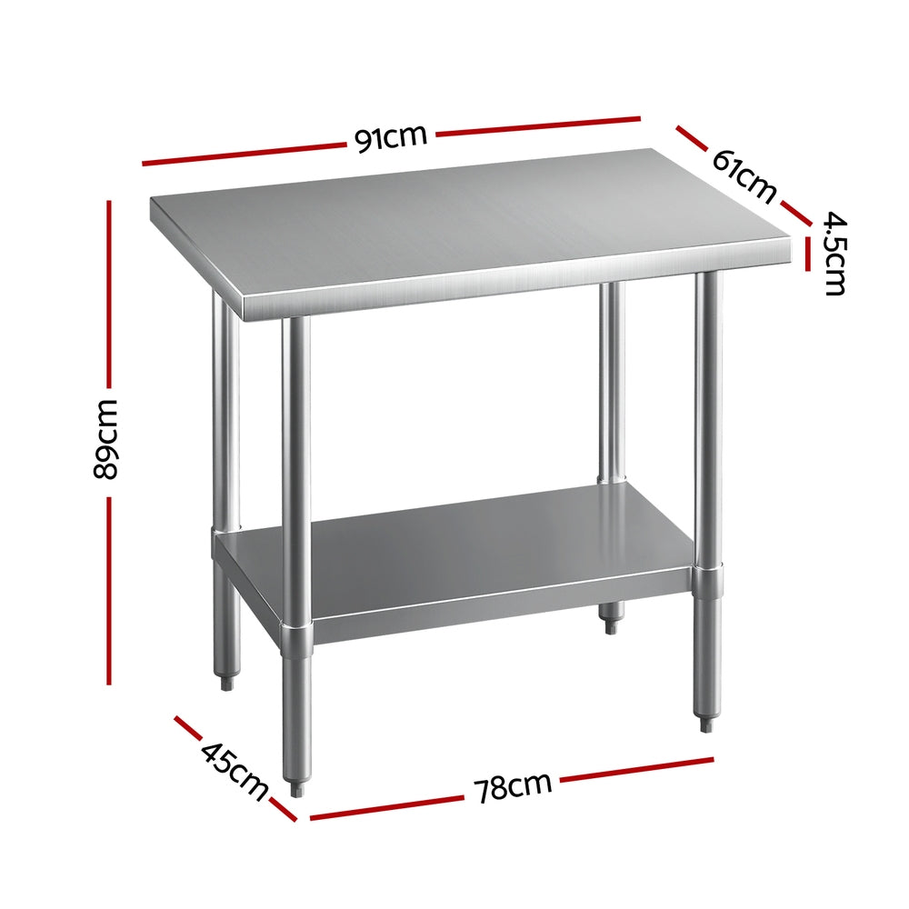 Cefito Stainless Steel Kitchen Benches Work Bench 910x610mm 430-Furniture > Dining > Kitchen Sinks-PEROZ Accessories
