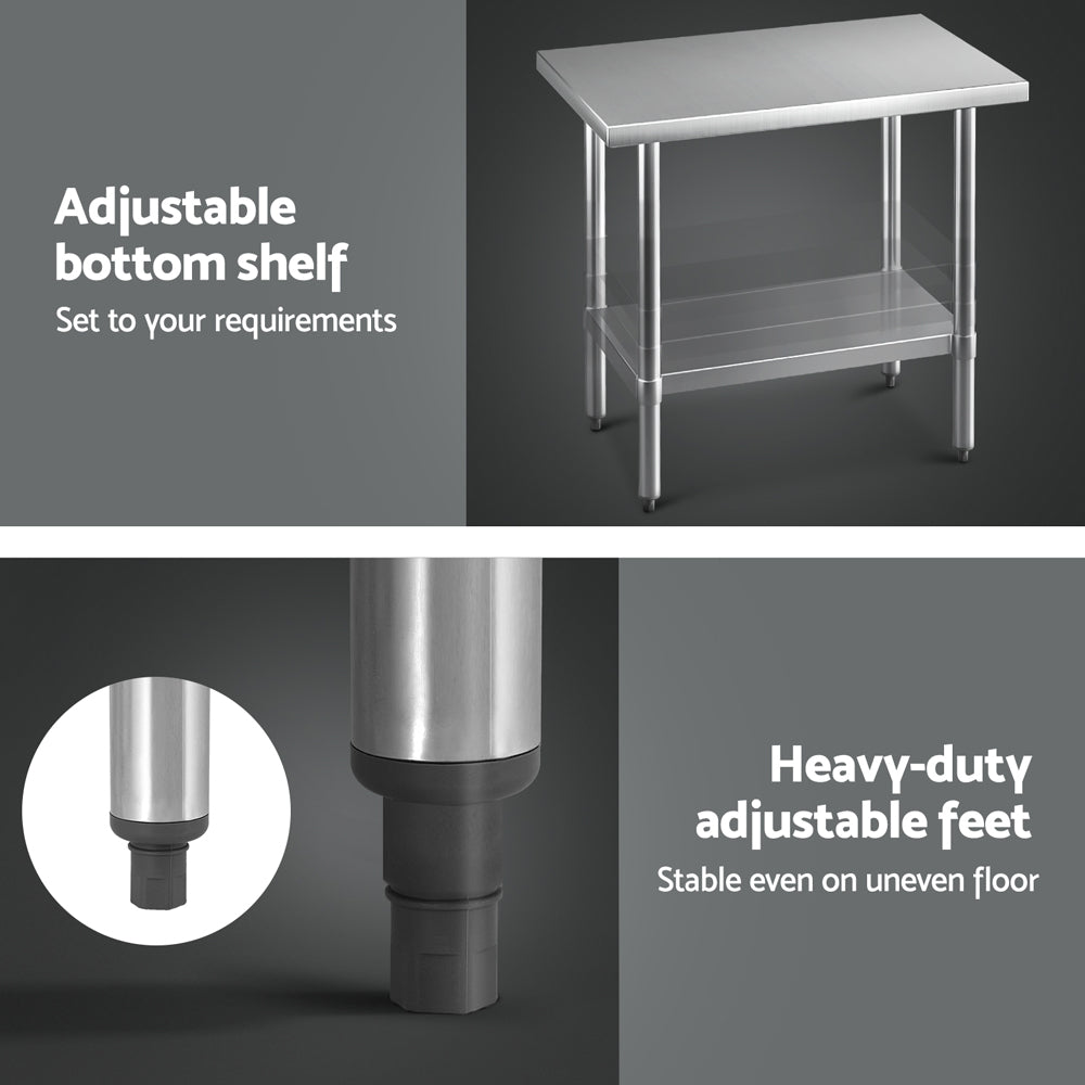 Cefito Stainless Steel Kitchen Benches Work Bench 910x610mm 430-Furniture > Dining > Kitchen Sinks-PEROZ Accessories