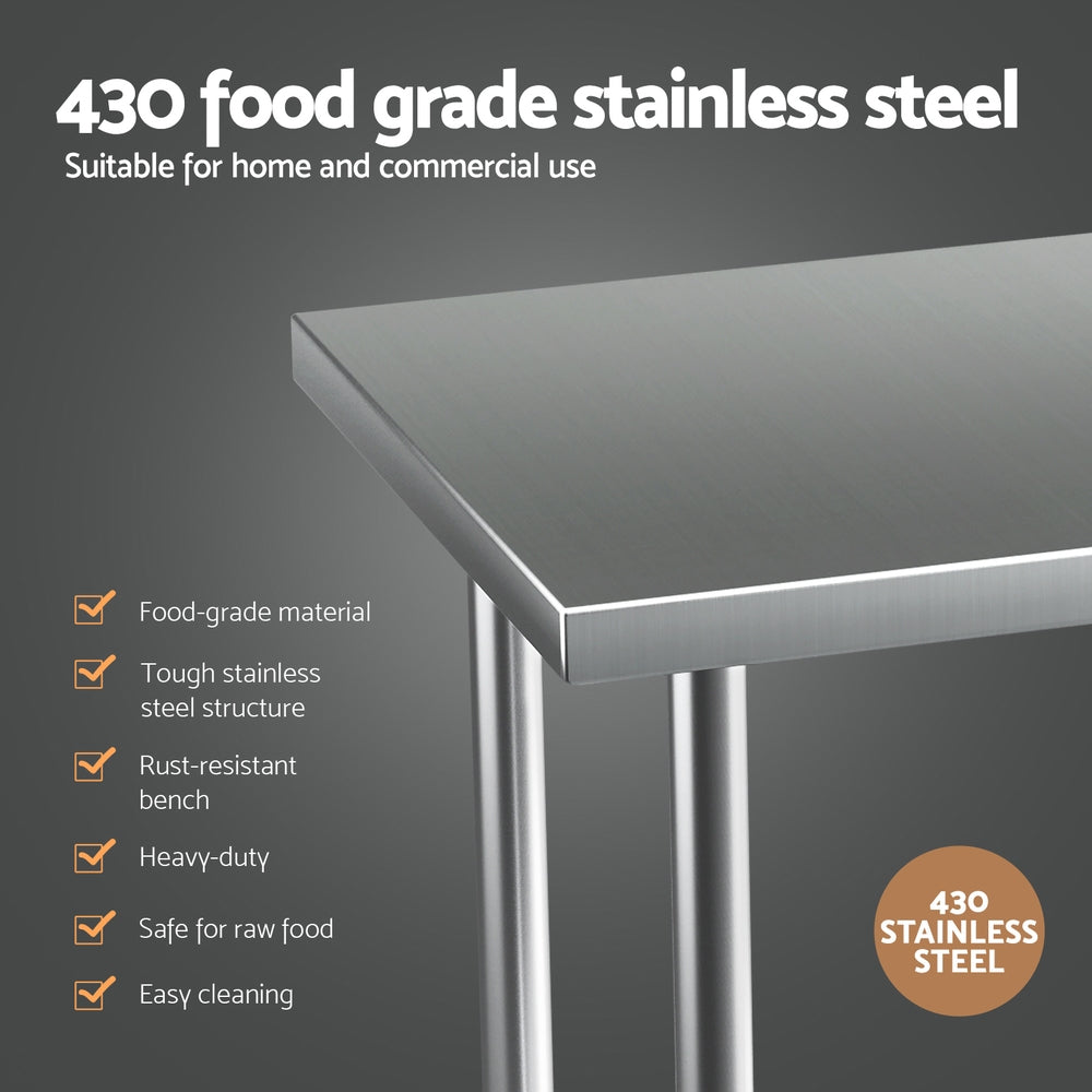 Cefito Stainless Steel Kitchen Benches Work Bench Wheels 91X61CM 430-Furniture > Dining > Kitchen Sinks-PEROZ Accessories
