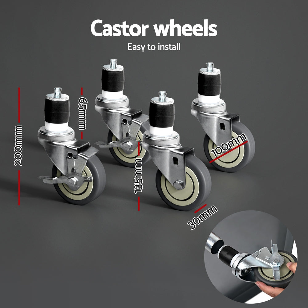 Cefito Stainless Steel Kitchen Benches Work Bench Wheels 91X61CM 430-Furniture > Dining > Kitchen Sinks-PEROZ Accessories