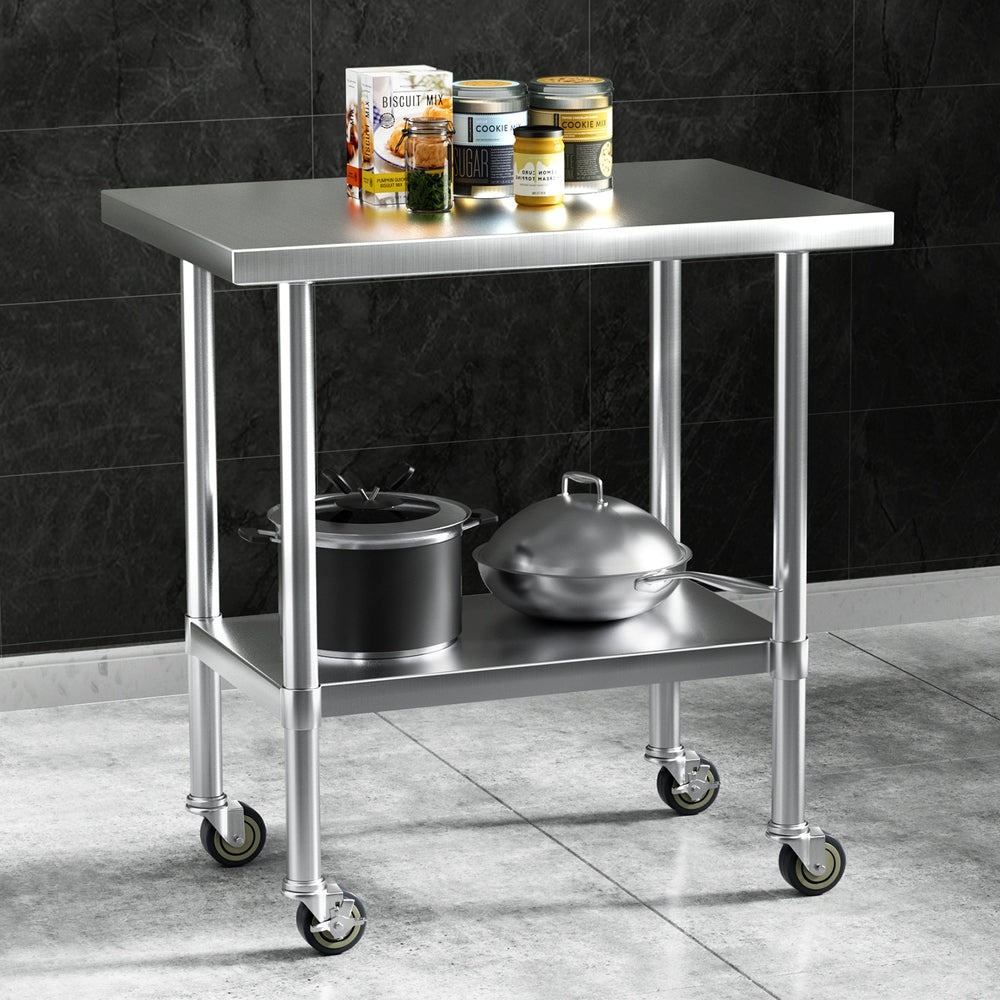 Cefito Stainless Steel Kitchen Benches Work Bench Wheels 91X61CM 430-Furniture > Dining > Kitchen Sinks-PEROZ Accessories