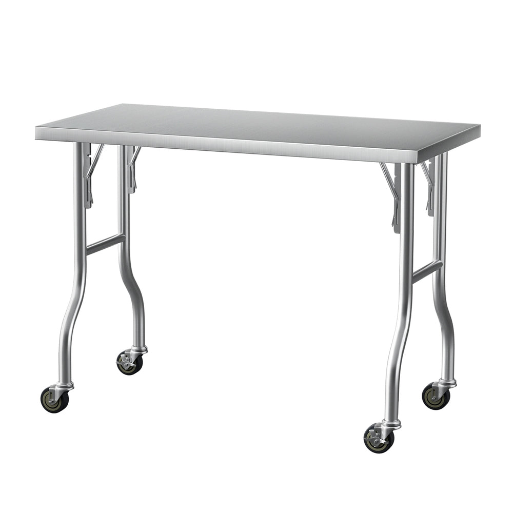 Cefito Stainless Steel Kitchen Benches Work Bench Wheels 122X61CM 430-Furniture > Dining > Kitchen Sinks-PEROZ Accessories