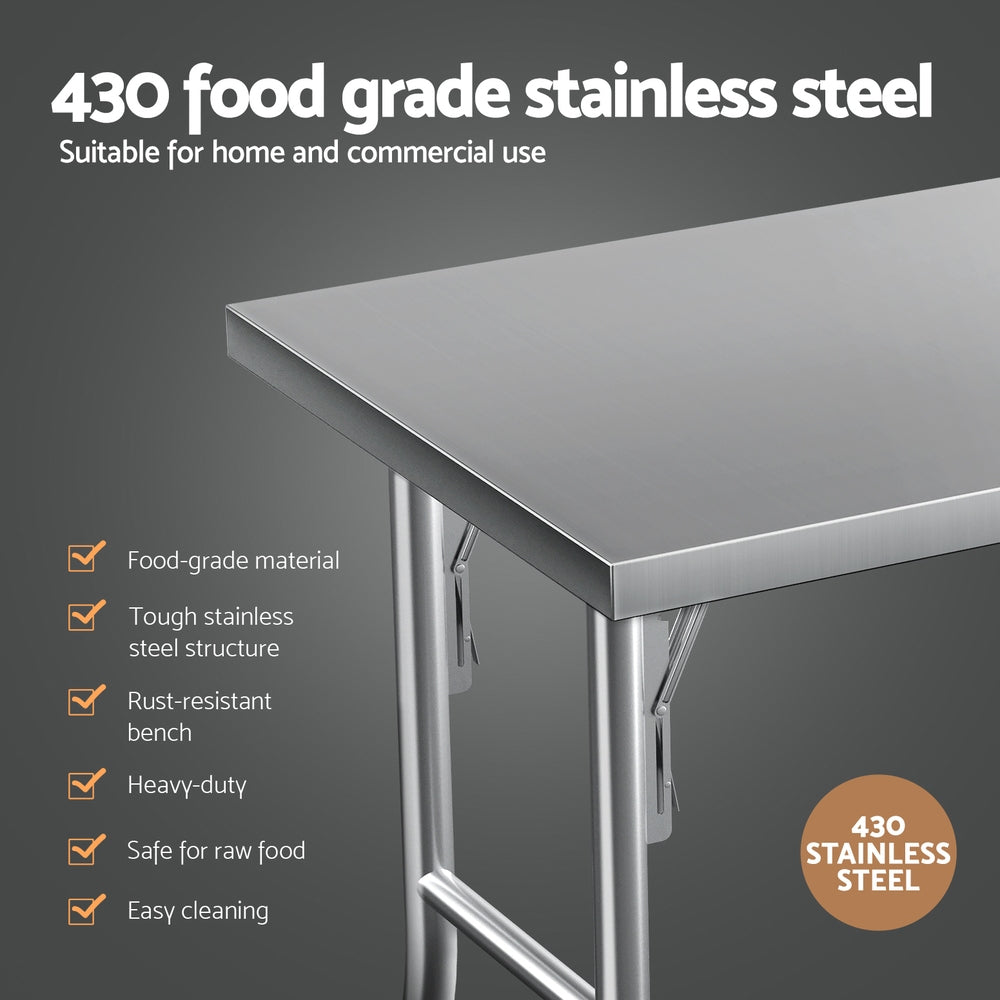 Cefito Stainless Steel Kitchen Benches Work Bench Wheels 122X61CM 430-Furniture > Dining > Kitchen Sinks-PEROZ Accessories