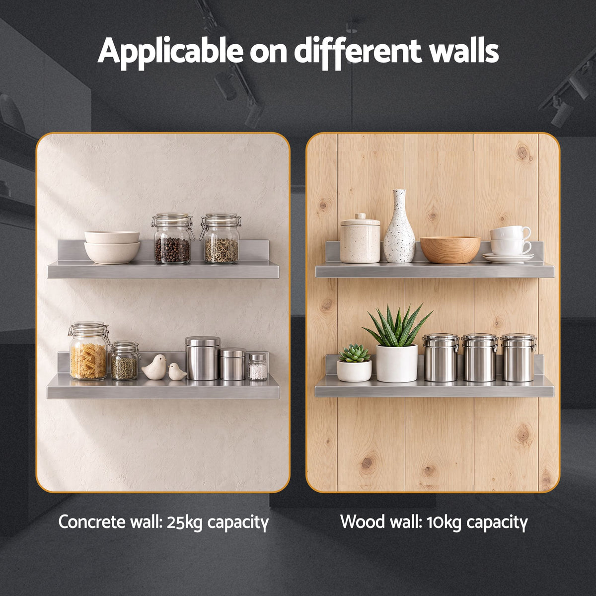 Cefito 610 x 220mm 430 Stainless Steel L-Shaped Kitchen Wall Shelf-Tools > Tools Storage > Wall Storage Racks-PEROZ Accessories