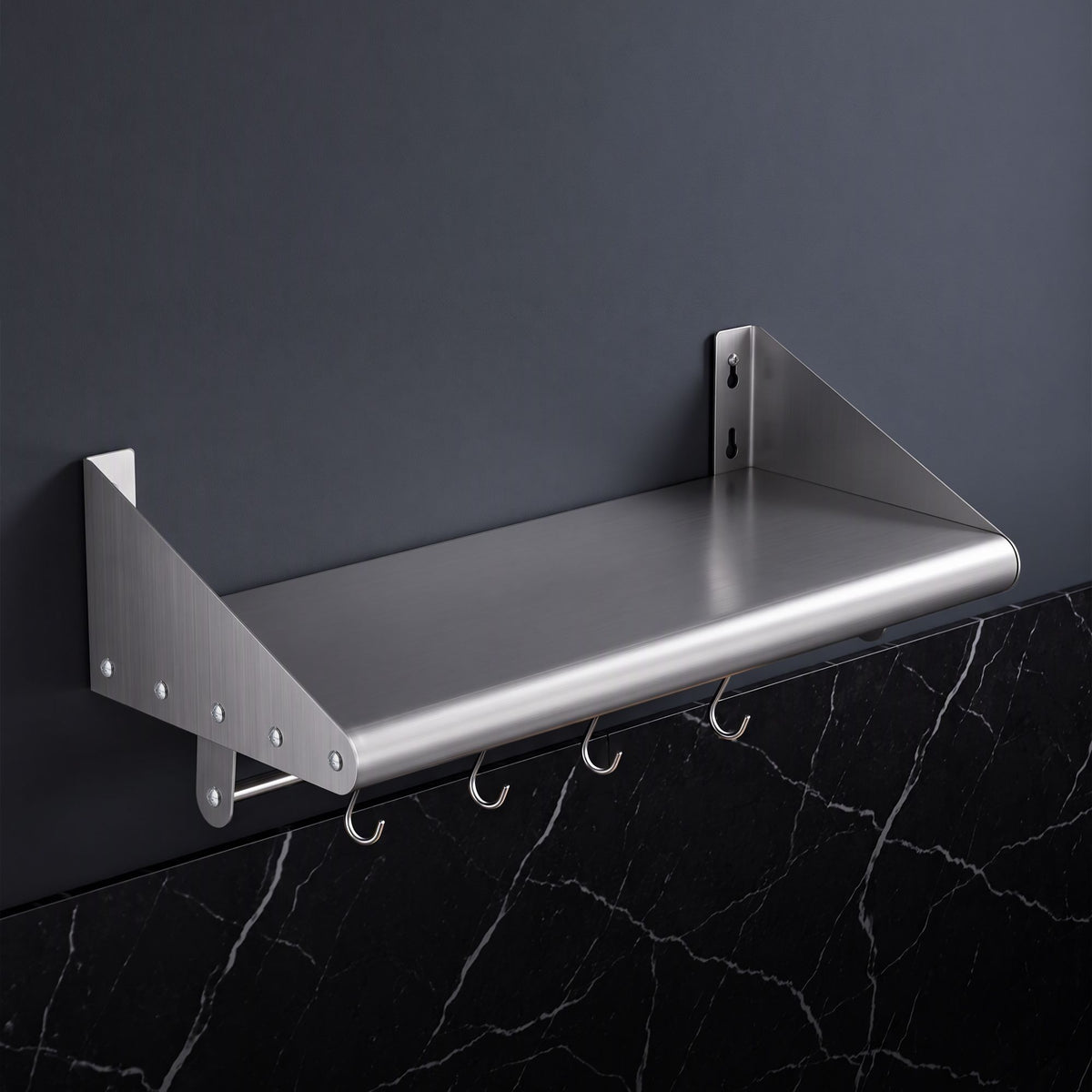 Cefito 610mm 430 Stainless Steel Wall Shelf with Hooks and Side Guards-Tools > Tools Storage > Wall Storage Racks-PEROZ Accessories
