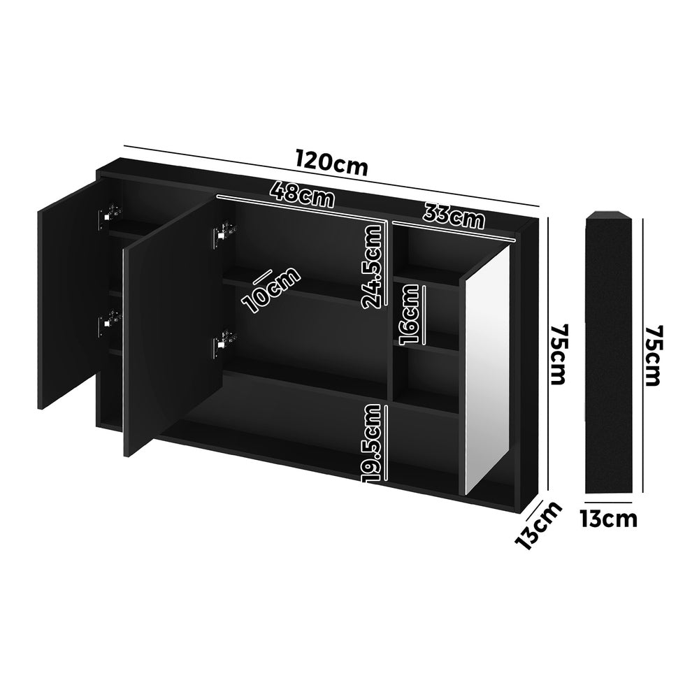 Welba Bathroom Mirror Cabinet LED Wall Storage 1200x750mm Black-Bathroom Cabinet-PEROZ Accessories