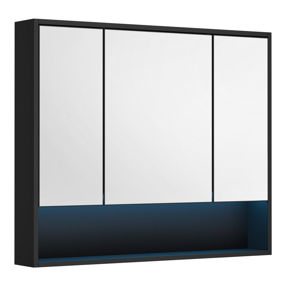Welba Bathroom Mirror Cabinet LED Wall Storage 900x750mm Black-Bathroom Cabinet-PEROZ Accessories