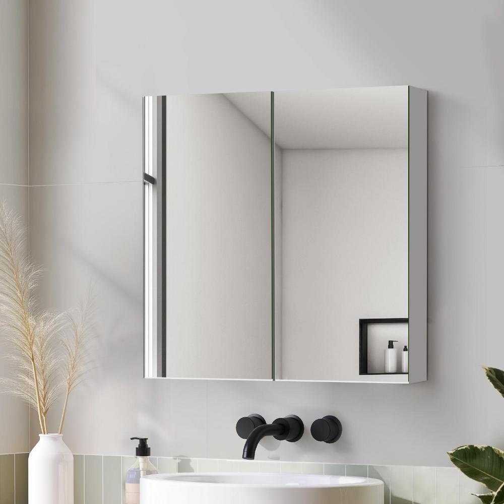 Oikiture 60cm Bathroom Mirror Cabinet with Adjustable Shelves Wall Mounted Storage Shaving-Bathroom Cabinet-PEROZ Accessories