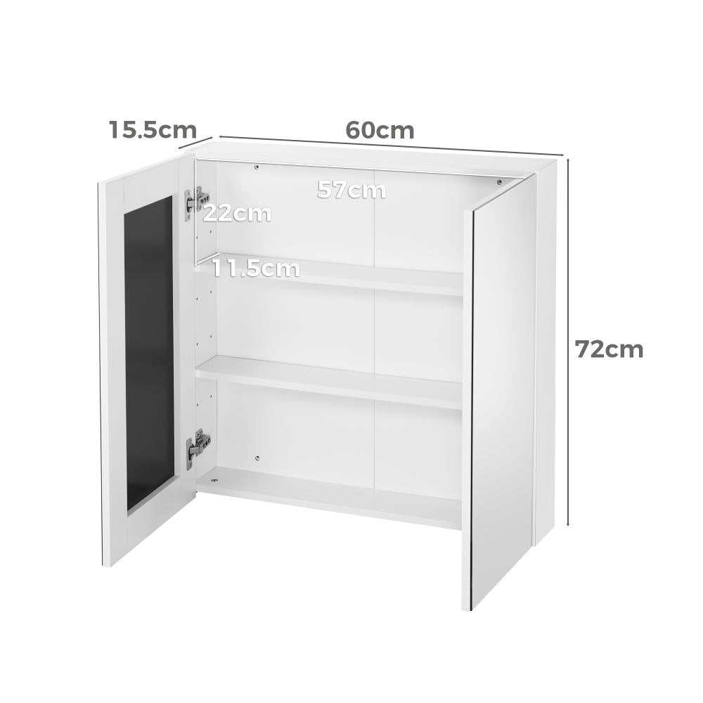 Oikiture 60cm Bathroom Mirror Cabinet with Adjustable Shelves Wall Mounted Storage Shaving-Bathroom Cabinet-PEROZ Accessories