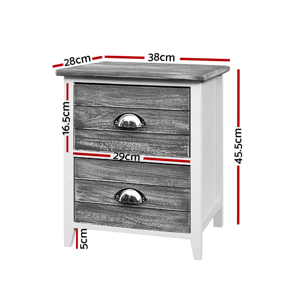 Artiss Bedside Table 2 Drawers Vintage X2 - THYME Grey-Bedside Tables-PEROZ Accessories