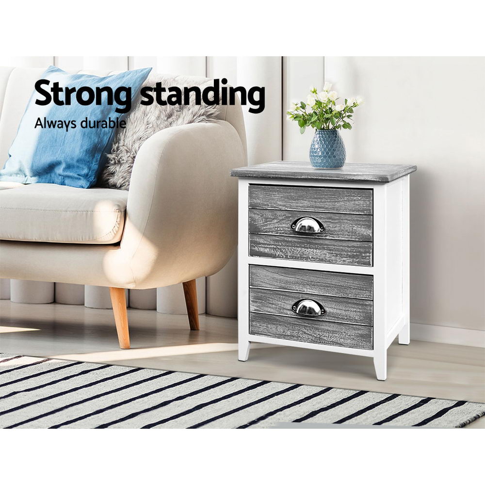 Artiss Bedside Table 2 Drawers Vintage X2 - THYME Grey-Bedside Tables-PEROZ Accessories