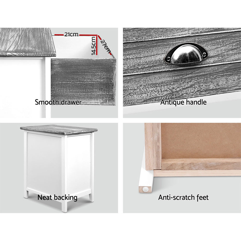 Artiss Bedside Table 2 Drawers Vintage X2 - THYME Grey-Bedside Tables-PEROZ Accessories