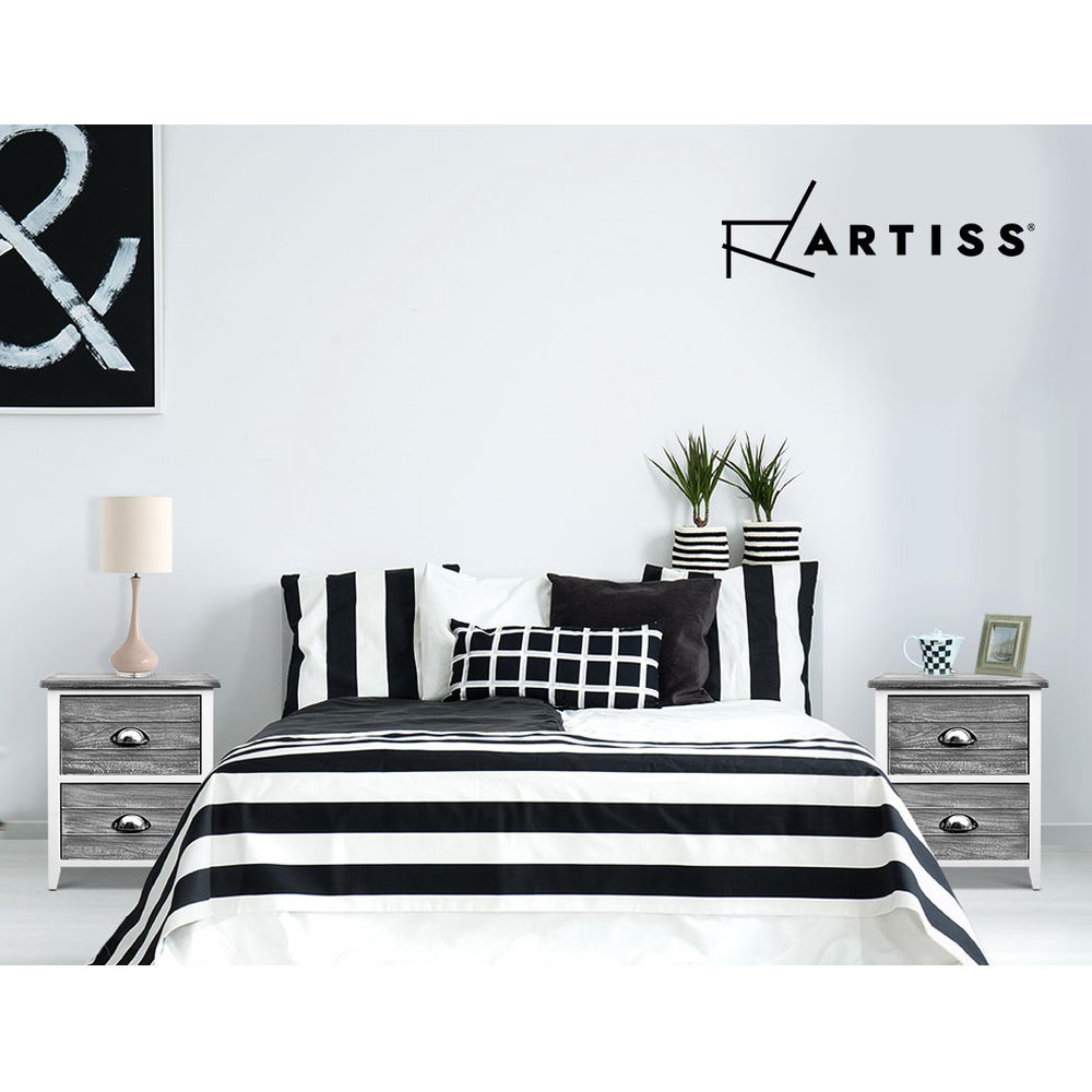 Artiss Bedside Table 2 Drawers Vintage X2 - THYME Grey-Bedside Tables-PEROZ Accessories