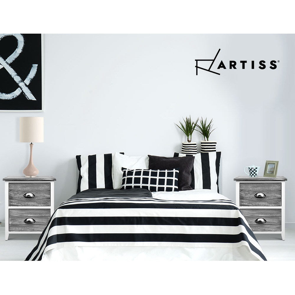 Artiss Bedside Table 2 Drawers Vintage X2 - THYME Grey-Bedside Tables-PEROZ Accessories